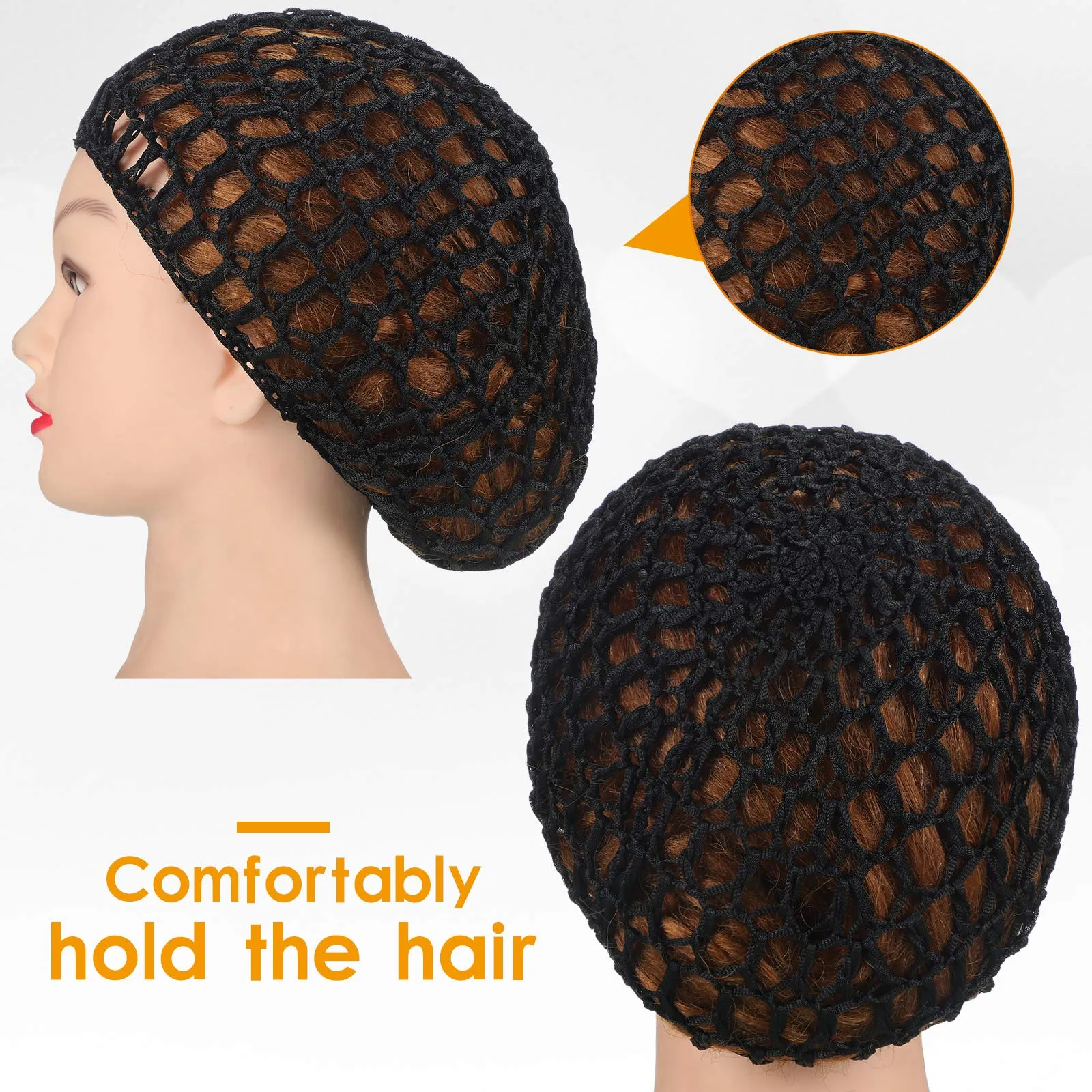 Geyoga 4 Pieces Mesh Crochet Hair Net Rayon Knit Snood Hat Thick Short Women Hairnet Snoods Cover Ornament for Sleeping (Black)