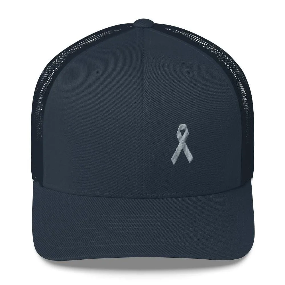 Parkinson's Awareness & Brain Tumor Awareness Snapback Trucker Hat with Grey Ribbon