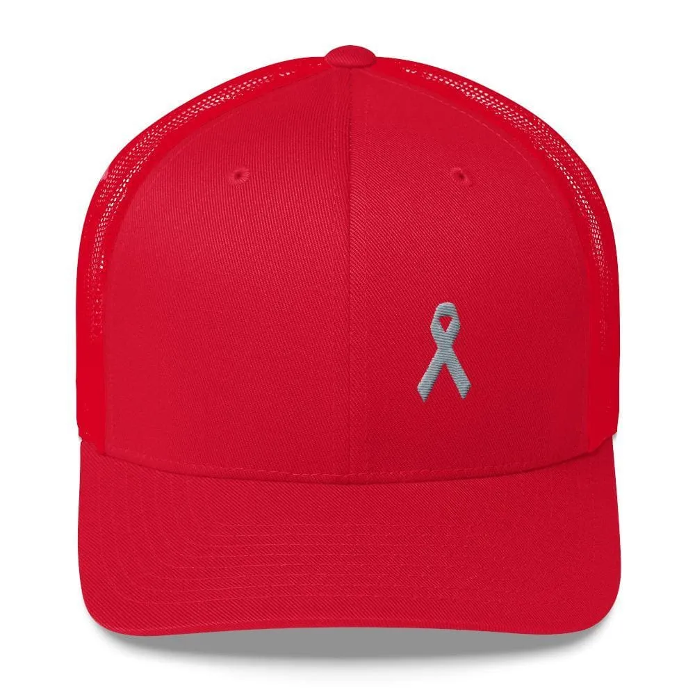 Parkinson's Awareness & Brain Tumor Awareness Snapback Trucker Hat with Grey Ribbon