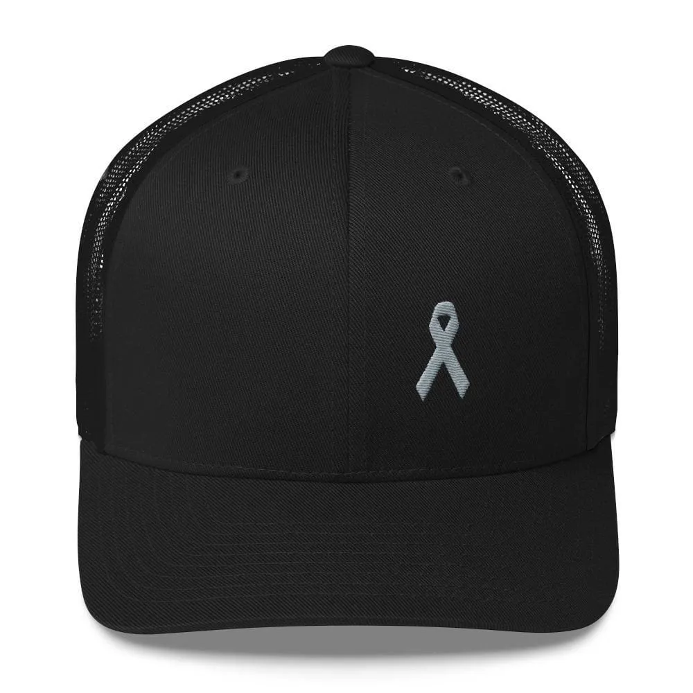 Parkinson's Awareness & Brain Tumor Awareness Snapback Trucker Hat with Grey Ribbon