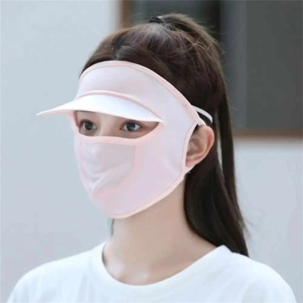 Summer Sunscreen Ice Silk Mask UV Protection Face Cover Sunscreen Veil Face With Brim Outdoor Cycling Sun Protection Hats Caps