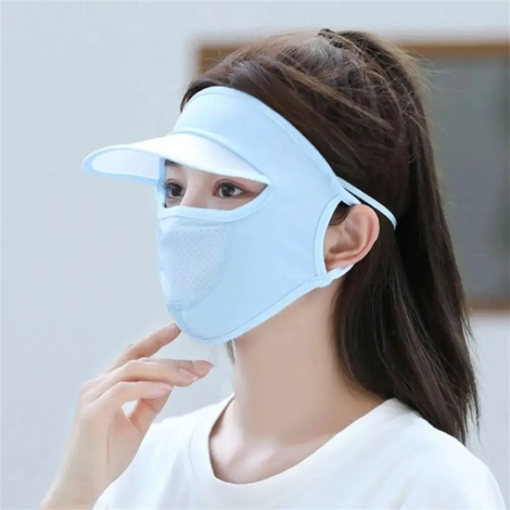 Summer Sunscreen Ice Silk Mask UV Protection Face Cover Sunscreen Veil Face With Brim Outdoor Cycling Sun Protection Hats Caps