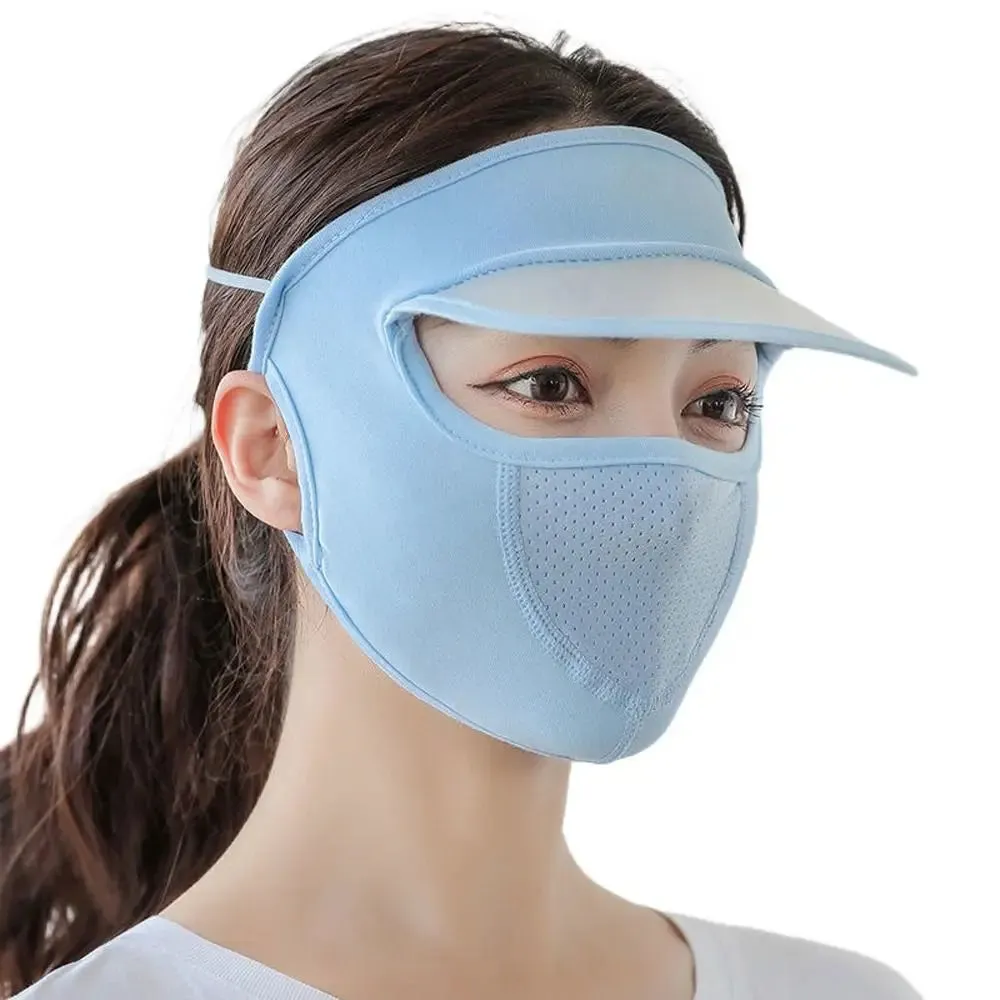 Summer Sunscreen Ice Silk Mask UV Protection Face Cover Sunscreen Veil Face With Brim Outdoor Cycling Sun Protection Hats Caps