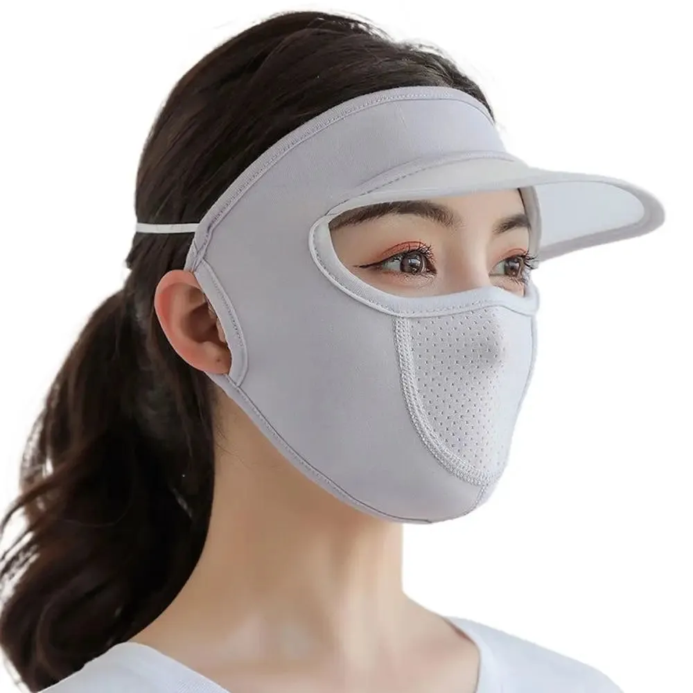 Summer Sunscreen Ice Silk Mask UV Protection Face Cover Sunscreen Veil Face With Brim Outdoor Cycling Sun Protection Hats Caps