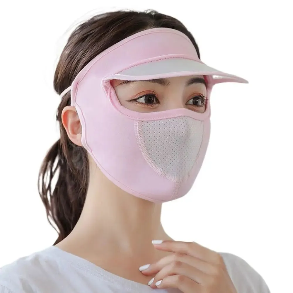 Summer Sunscreen Ice Silk Mask UV Protection Face Cover Sunscreen Veil Face With Brim Outdoor Cycling Sun Protection Hats Caps