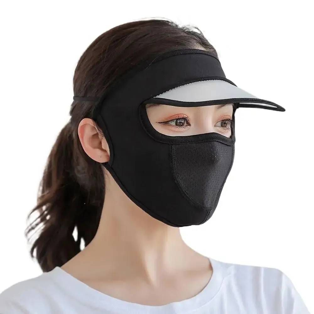 Summer Sunscreen Ice Silk Mask UV Protection Face Cover Sunscreen Veil Face With Brim Outdoor Cycling Sun Protection Hats Caps